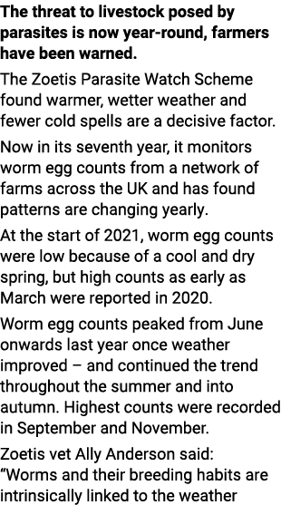 The threat to livestock posed by parasites is now year-round, farmers have been warned  The Zoetis Parasite Watch Sch   