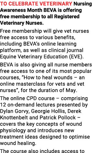 To celebrate Veterinary Nursing Awareness Month BEVA is offering free membership to all Registered Veterinary Nurses    