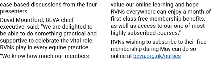 case-based discussions from the four presenters  David Mountford, BEVA chief executive, said:  We are delighted to be   