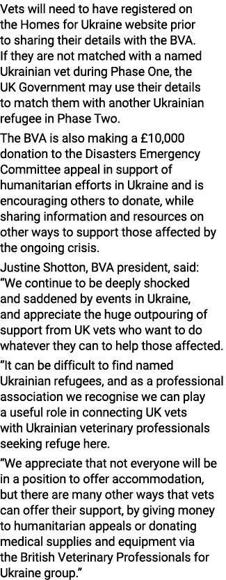 Vets will need to have registered on the Homes for Ukraine website prior to sharing their details with the BVA  If th   
