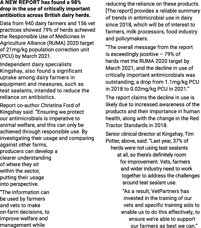A new report has found a 98% drop in the use of critically important antibiotics across British dairy herds  Data fro   