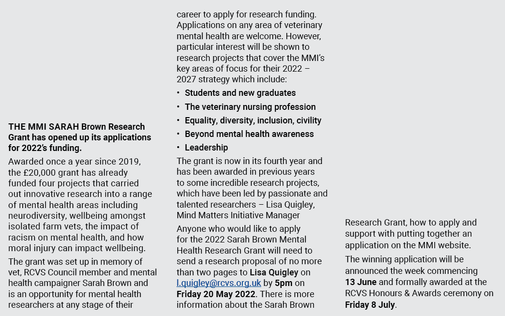 The MMI Sarah Brown Research Grant has opened up its applications for 2022 s funding  Awarded once a year since 2019,   