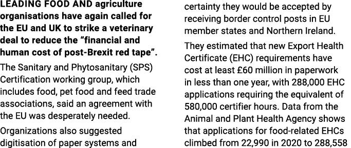 Leading food and agriculture organisations have again called for the EU and UK to strike a veterinary deal to reduce    