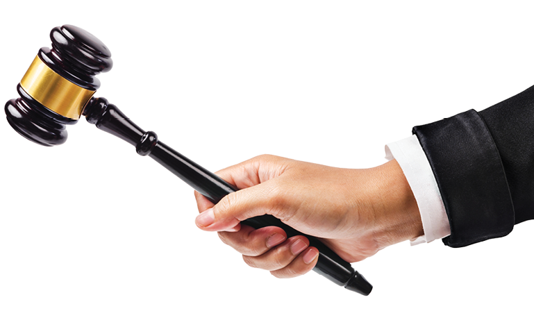 Male hand holding wooden gavel isolated on white background  Save clipping path 