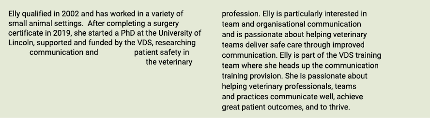 Elly qualified in 2002 and has worked in a variety of small animal settings  After completing a surgery certificate i   