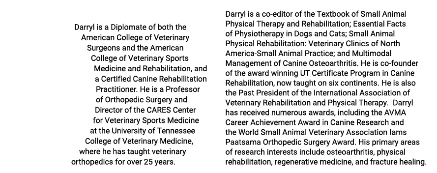  Darryl is a Diplomate of both the American College of Veterinary Surgeons and the American College of Veterinary Spo   