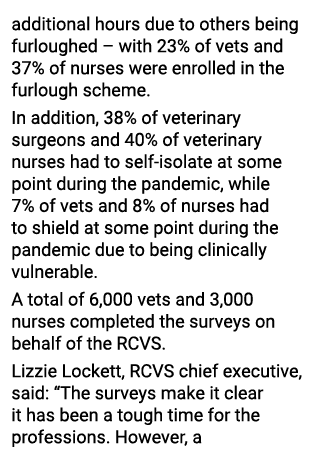 additional hours due to others being furloughed   with 23% of vets and 37% of nurses were enrolled in the furlough sc   