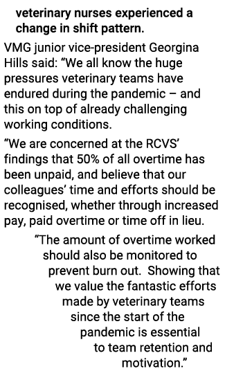 veterinary nurses experienced a change in shift pattern  VMG junior vice-president Georgina Hills said:  We all know    