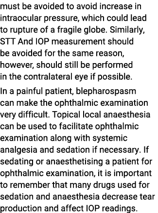 must be avoided to avoid increase in intraocular pressure, which could lead to rupture of a fragile globe  Similarly,   