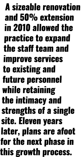 A sizeable renovation and 50% extension in 2010 allowed the practice to expand the staff team and improve services to   