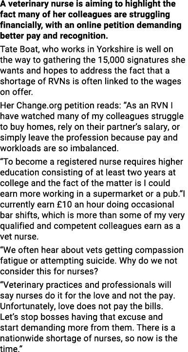 A veterinary nurse is aiming to highlight the fact many of her colleagues are struggling financially, with an online    