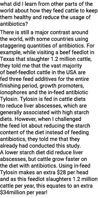 what did I learn from other parts of the world about how they feed cattle to keep them healthy and reduce the usage o   