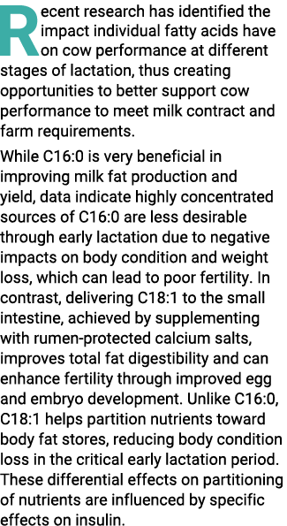 Recent research has identified the impact individual fatty acids have on cow performance at different stages of lacta   