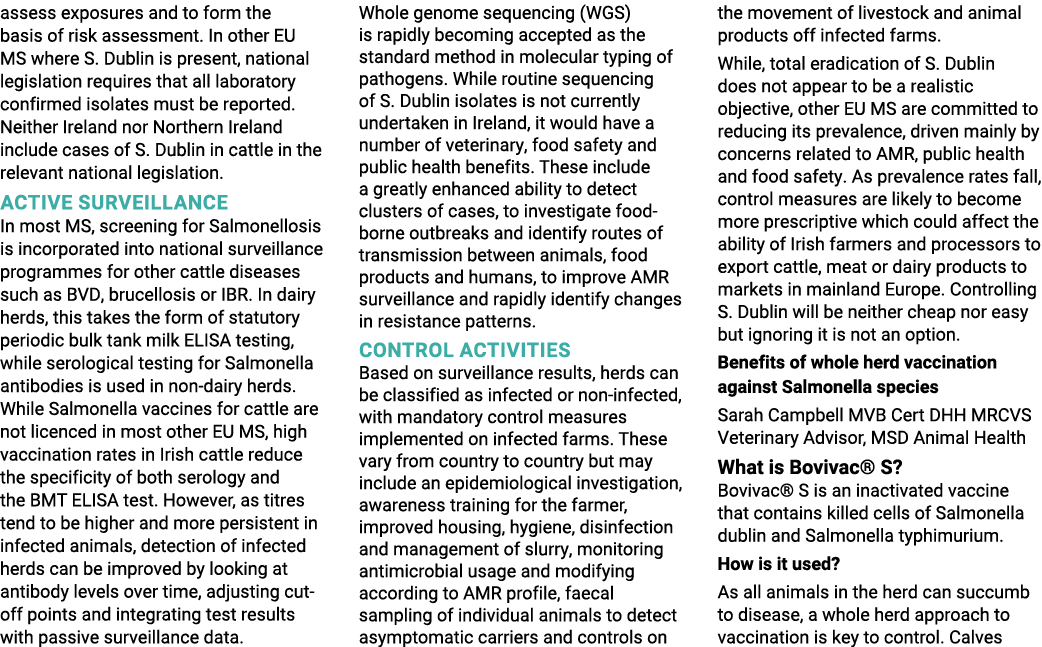 assess exposures and to form the basis of risk assessment  In other EU MS where S  Dublin is present, national legisl   