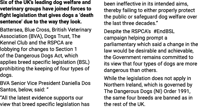 Six of the UK s leading dog welfare and veterinary groups have joined forces to fight legislation that gives dogs a     