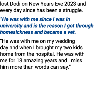 lost Dodi on New Years Eve 2023 and every day since has been a struggle. “He was with me since I was in university an...