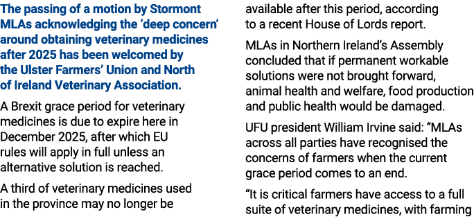 The passing of a motion by Stormont MLAs acknowledging the ‘deep concern’ around obtaining veterinary medicines after...