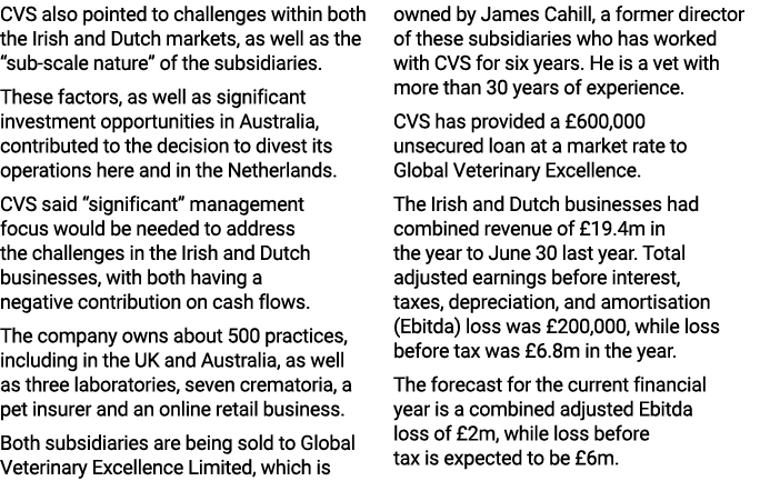 CVS also pointed to challenges within both the Irish and Dutch markets, as well as the “sub scale nature” of the subs...