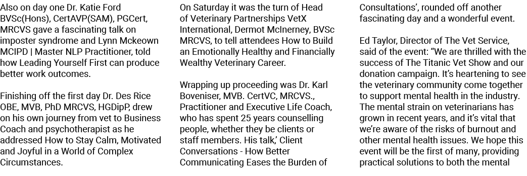 Also on day one Dr. Katie Ford BVSc(Hons), CertAVP(SAM), PGCert, MRCVS gave a fascinating talk on imposter syndrome a...