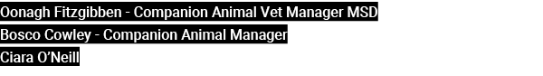 Oonagh Fitzgibben Companion Animal Vet Manager MSD Bosco Cowley Companion Animal Manager Ciara O’Neill 