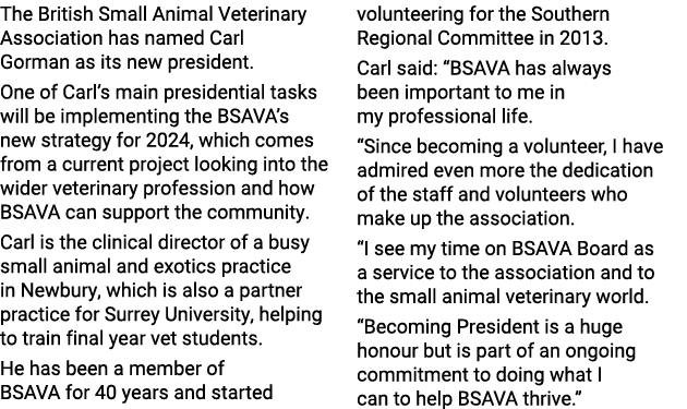 The British Small Animal Veterinary Association has named Carl Gorman as its new president. One of Carl’s main presid...