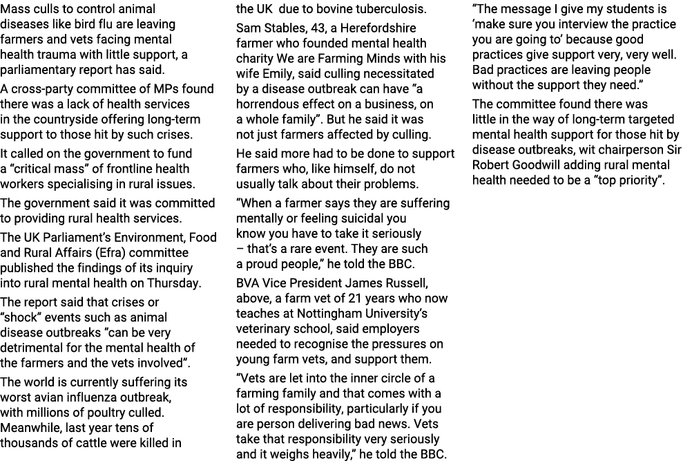 Mass culls to control animal diseases like bird flu are leaving farmers and vets facing mental health trauma with lit...