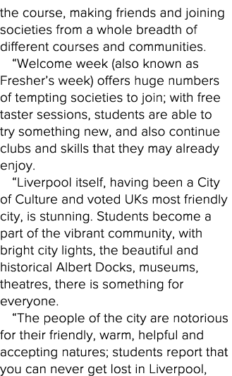 the course, making friends and joining societies from a whole breadth of different courses and communities   Welcome    