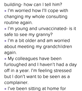 building- how can I tell him  l I m worried how I ll cope with changing my whole consulting routine again  l I m youn   