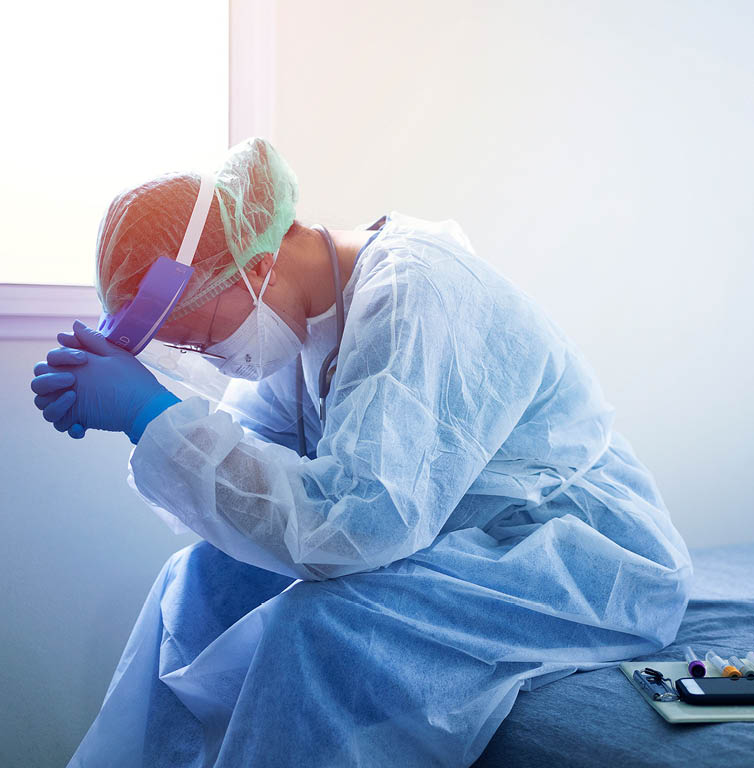 doctor in PPE suit uniform has stress in Coronavirus outbreak or Covid-19, Concept of Covid-19 quarantine Emotional stress of overworked doctor and medical care team during covid-10 period 