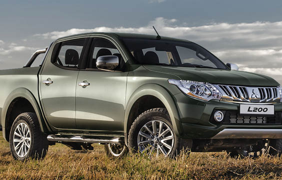 MOSCOW, RUSSIA, AUGUST 27: Mitsubishi Motors launched all-new Mitsubishi L200 in Russia  Front view Mitsubishi L200 on the field
