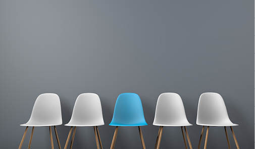 Row of chairs with one odd one out  Job opportunity  Business leadership  recruitment concept  3D rendering