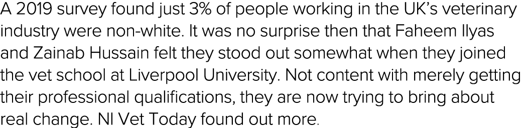 A 2019 survey found just 3% of people working in the UK s veterinary industry were non-white  It was no surprise then   