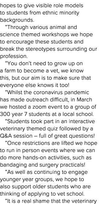 hopes to give visible role models to students from ethnic minority backgrounds   Through various animal and science t   