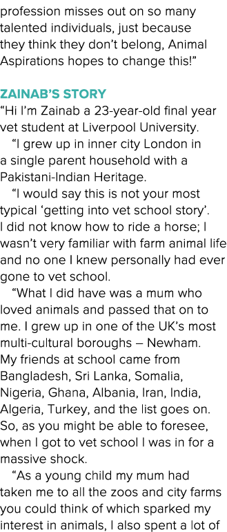 profession misses out on so many talented individuals, just because they think they don t belong, Animal Aspirations    