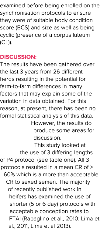 examined before being enrolled on the synchronisation protocols to ensure they were of suitable body condition score    