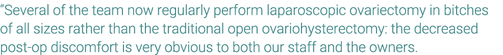 “Several of the team now regularly perform laparoscopic ovariectomy in bitches of all sizes rather than the tradition...