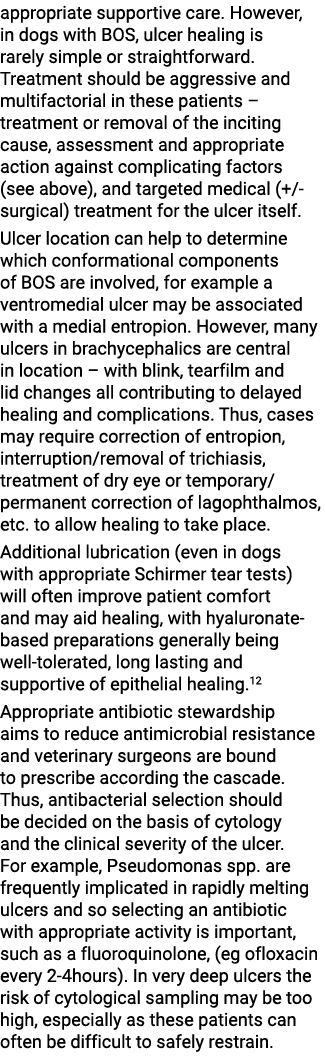 appropriate supportive care. However, in dogs with BOS, ulcer healing is rarely simple or straightforward. Treatment ...