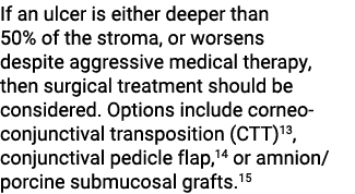 If an ulcer is either deeper than 50% of the stroma, or worsens despite aggressive medical therapy, then surgical tre...