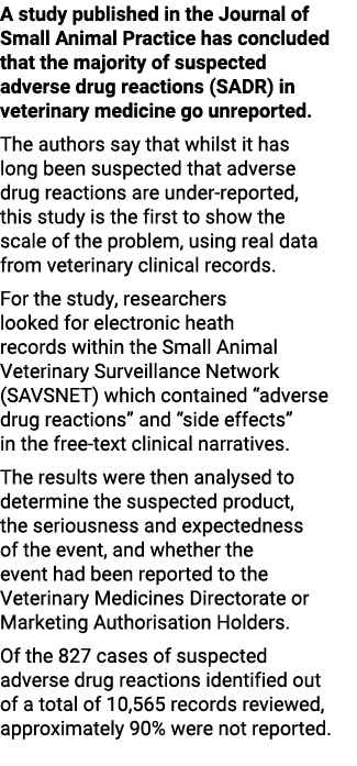 A study published in the Journal of Small Animal Practice has concluded that the majority of suspected adverse drug r...