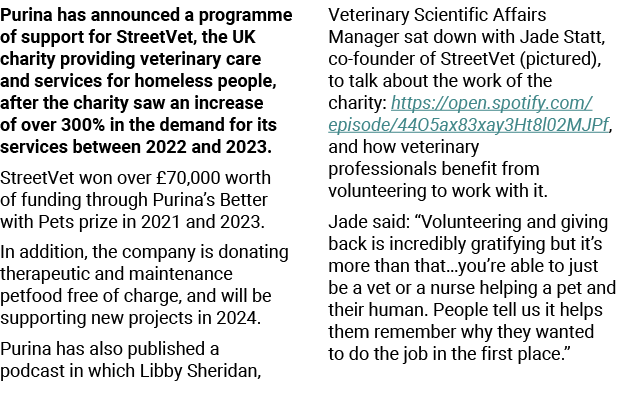 Purina has announced a programme of support for StreetVet, the UK charity providing veterinary care and services for ...