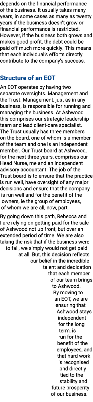 depends on the financial performance of the business. It usually takes many years, in some cases as many as twenty ye...