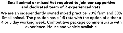 Small animal or mixed Vet required to join our supportive and dedicated team of 7 experienced vets. We are an indepen...