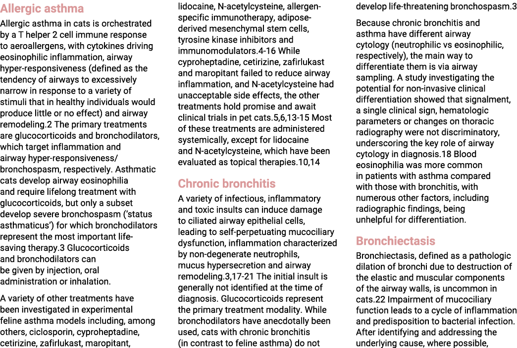Allergic asthma Allergic asthma in cats is orchestrated by a T helper 2 cell immune response to aeroallergens, with c...