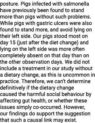 posture. Pigs infected with salmonella have previously been found to stand more than pigs without such problems. Whil...