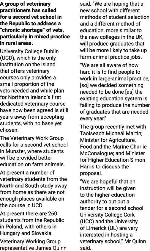A group of veterinary practitioners has called for a second vet school in the Republic to address a “chronic shortage...