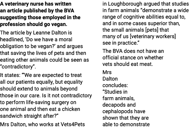 A veterinary nurse has written an article published by the BVA suggesting those employed in the profession should go ...