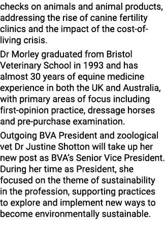 checks on animals and animal products, addressing the rise of canine fertility clinics and the impact of the cost-of-...