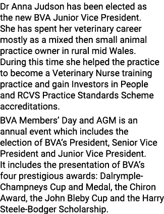 Dr Anna Judson has been elected as the new BVA Junior Vice President. She has spent her veterinary career mostly as a...