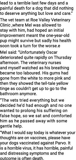 lead to a terrible last few days and a painful death for a dog that did nothing to deserve anything but love and care...