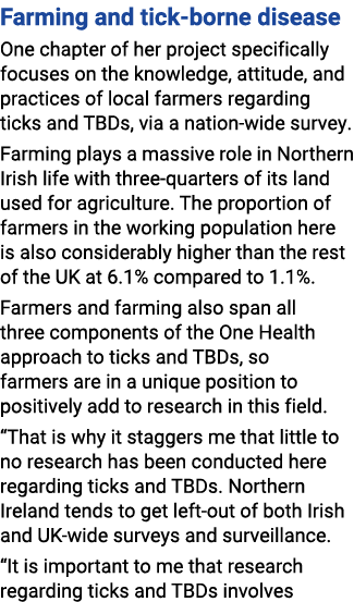 Farming and tick-borne disease One chapter of her project specifically focuses on the knowledge, attitude, and practi...